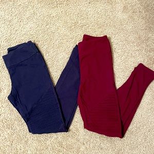 Navy and Maroon Soft Moto Leggings - Small